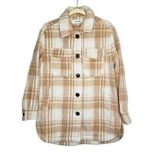 Sebby Shacket‎ Shirt Jacket, White Beige Plaid Button Up Satin Liner Oversized S